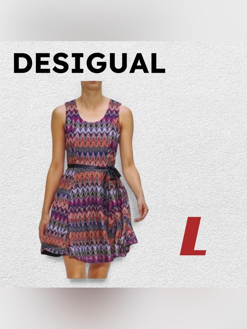⚡️🇪🇸👌EUC DESIGUAL | L | Navy Boho Artsy Pattern printed Fit & Flare mini dress